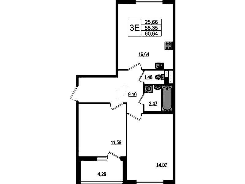 2-комнатная квартира 56.35 м², 3/4 эт., ЖК «Любоград в Стрельне»